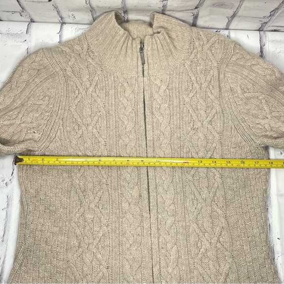 Cambridge Dry Goods Cable Knit Sweater Sz L Tan Zip Wool Angora Fisherman Beach - Picture 6 of 9